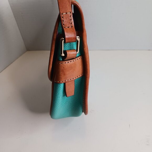 Dooney & Bourke Designer Teal Saddle Bag Flap Crossbody Purse Handbag - Picture 6 of 16